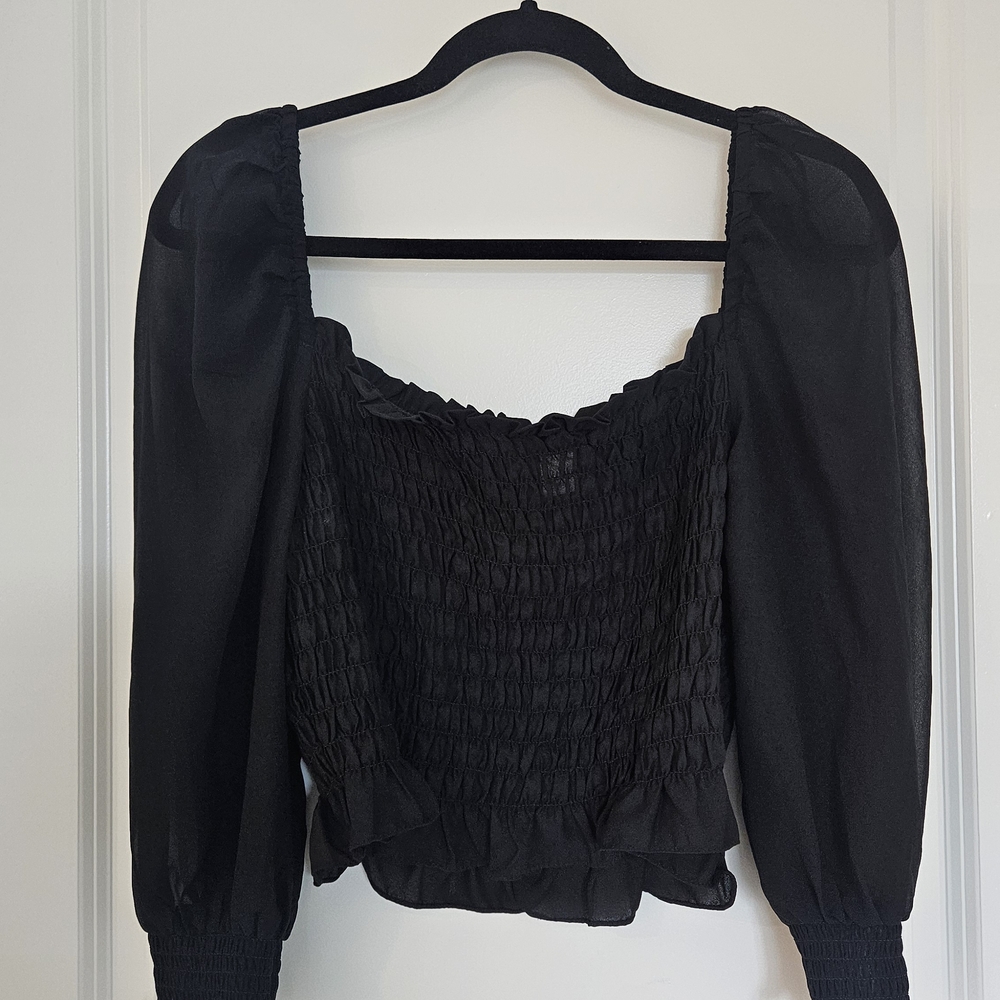 Divided Black Smocked Blouse